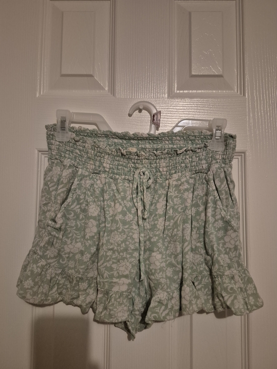 BeBop Pants - BeBop Light Green Floral Smocked Waist Ruffle Shorts